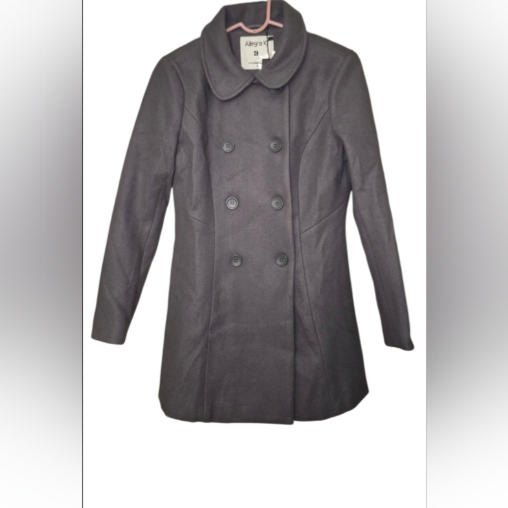 Allegra K Gray Double-Breasted Pea Coat